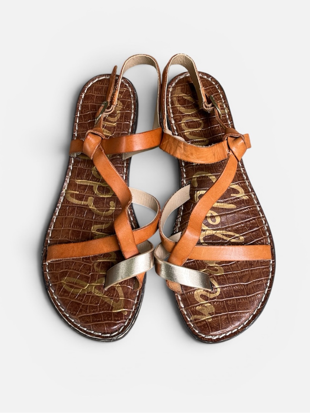 Sam Edelman Gladis Leather Sandal in Tan/Gold Size 8 1/2 - Picture 3 of 10